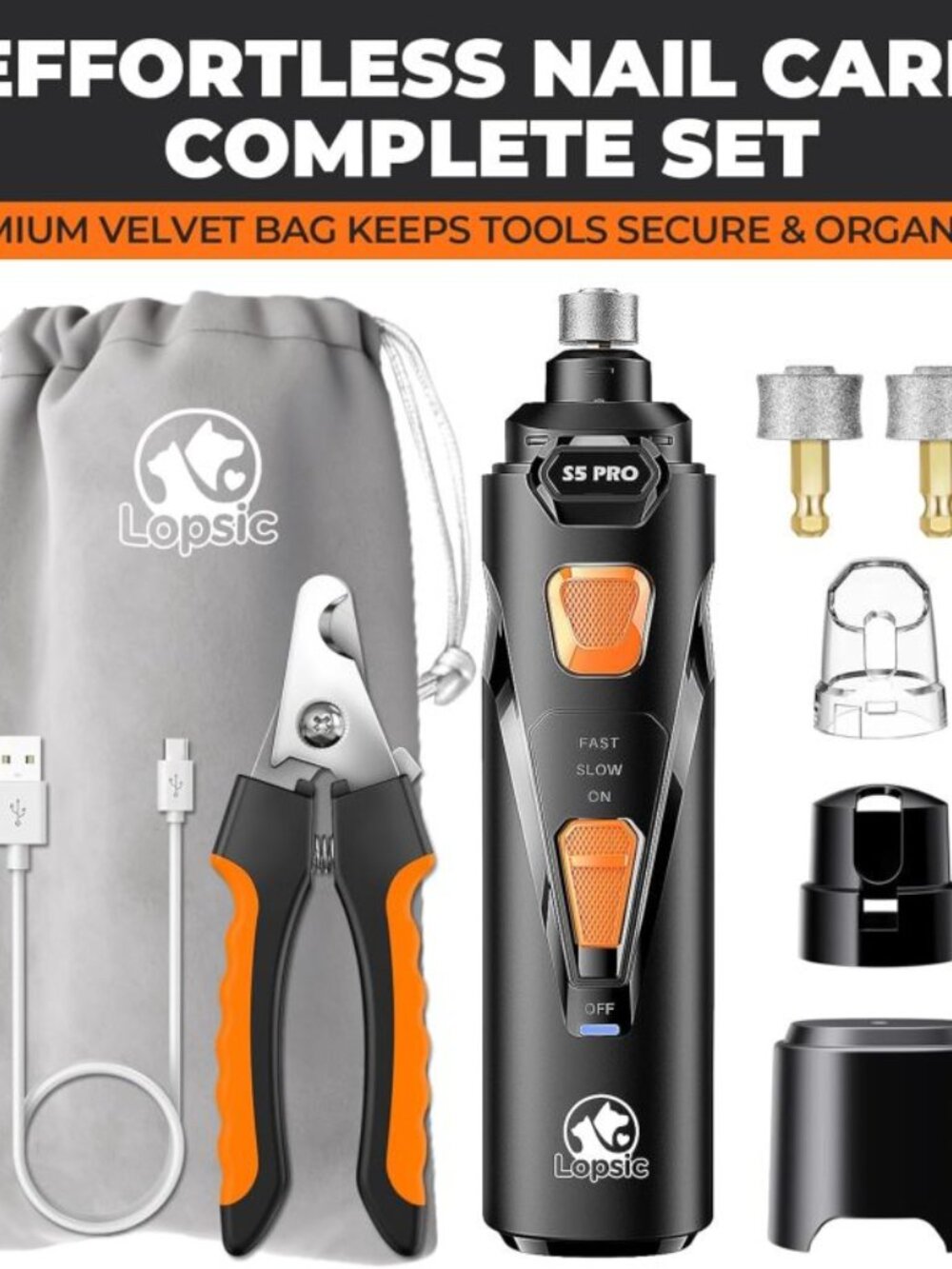 Dog Nail Grinder with 2 LED Lights Powerful 2 Speeds Super Quiet Dog Nail Trimme - Picture 8 of 9